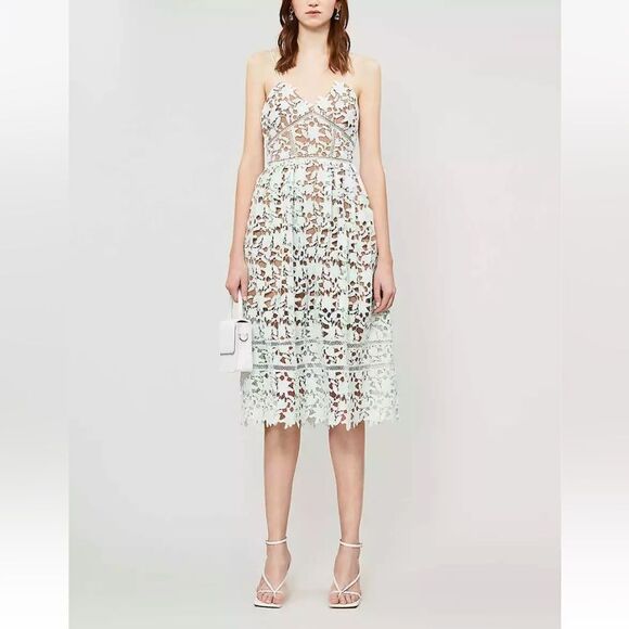 Self-Portrait Azaelea Midi Green Dress Mint Size 2 - Picture 3 of 13